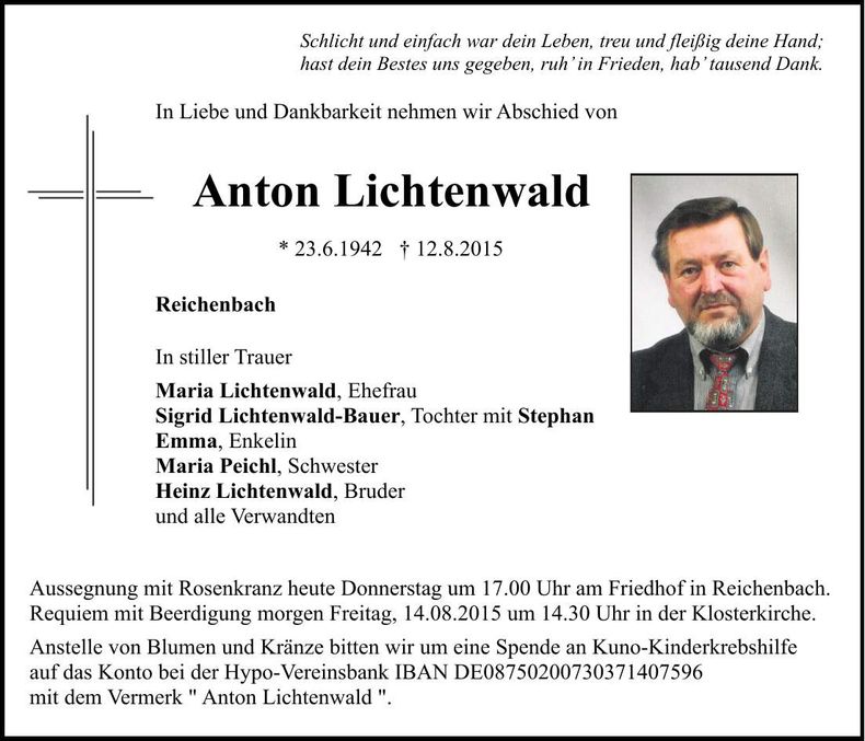 Traueranzeige Anton Lichtenwald