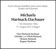 Traueranzeige Michaela Hartnack-Dachauer