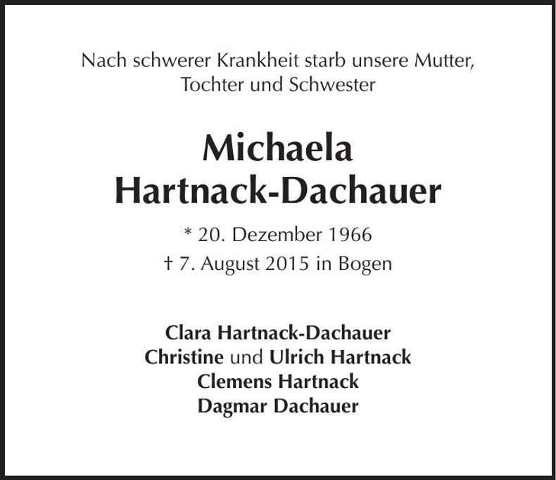 Traueranzeige Michaela Hartnack-Dachauer