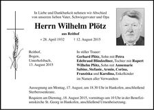 Traueranzeige Wilhelm Plötz