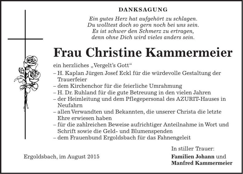 Traueranzeige Johann Kammermeier