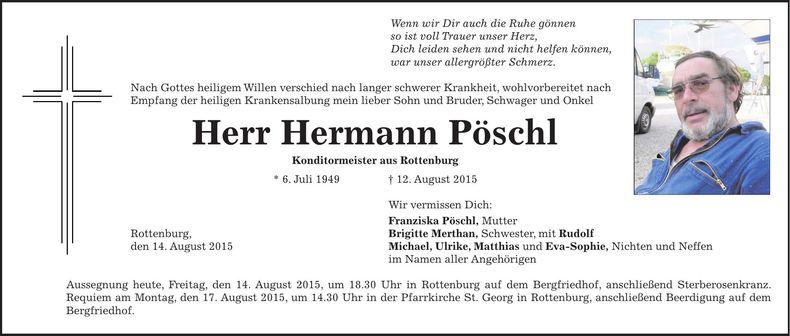 Traueranzeige Hermann Pöschl