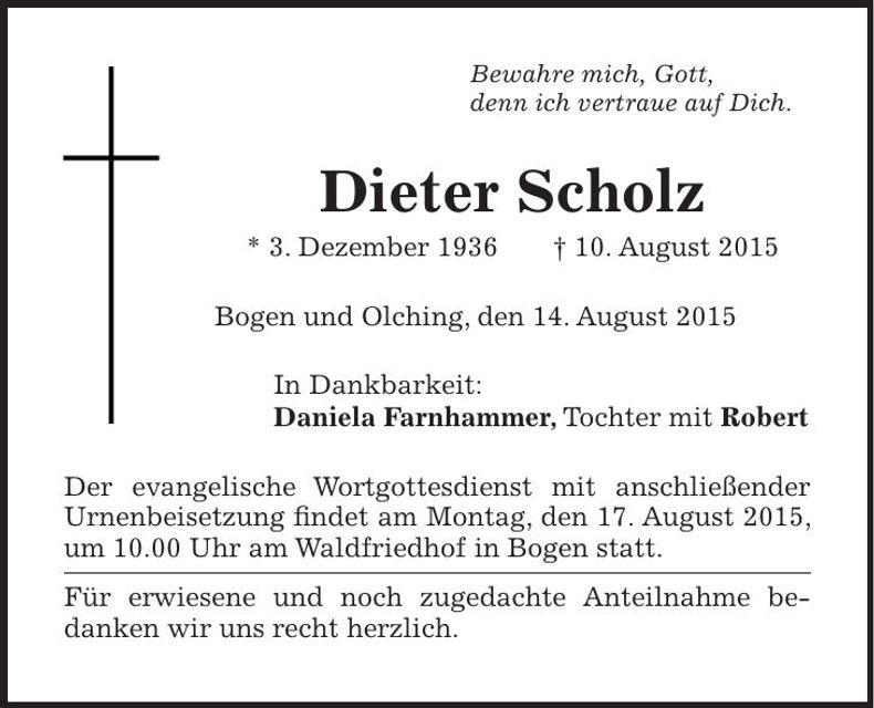 Traueranzeige Dieter Scholz