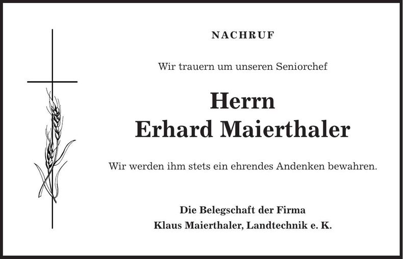 Traueranzeige Erhard Maierthaler