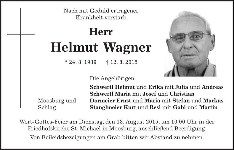 Traueranzeige Helmut Wagner