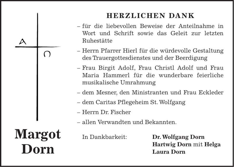 Traueranzeige Margot Dorn