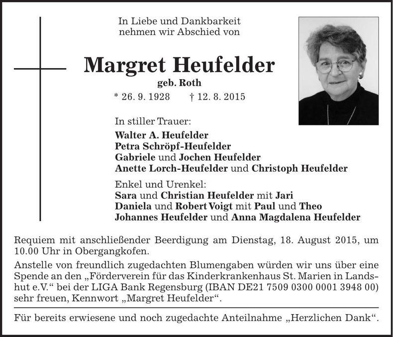 Traueranzeige Margret Heufelder