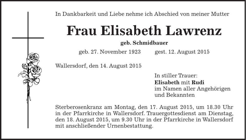 Traueranzeige Elisabeth Lawrenz