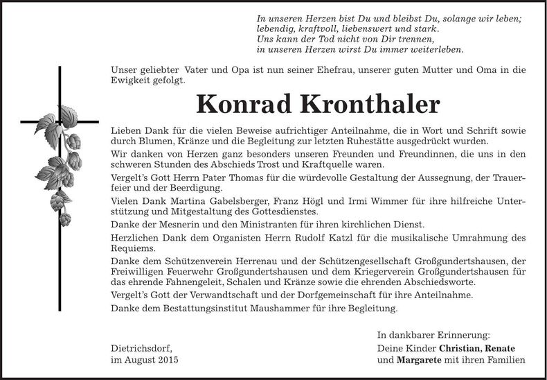 Traueranzeige Konrad Kronthaler