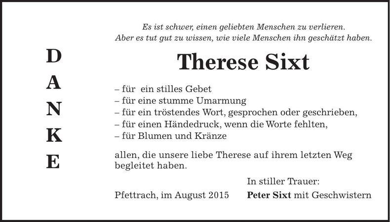 Traueranzeige Therese Sixt