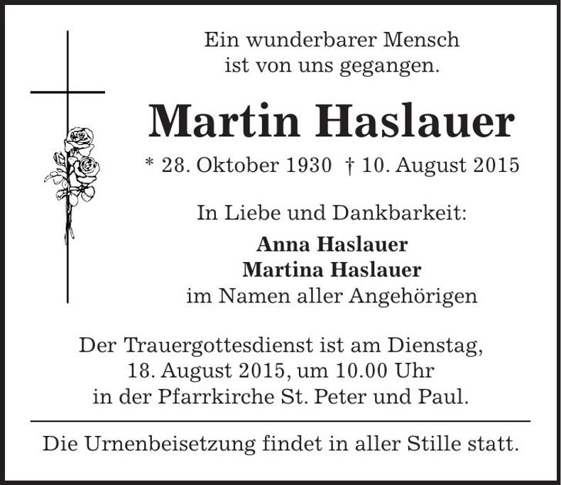 Traueranzeige Martin Haslauer