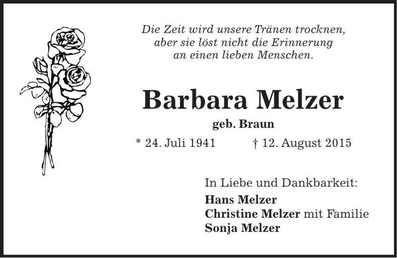 Traueranzeige Barbara Melzer