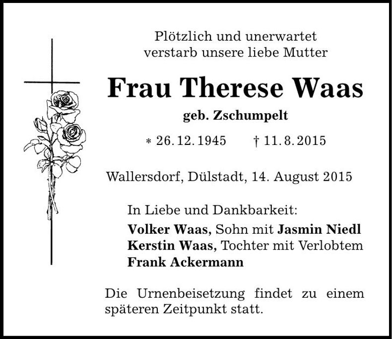 Traueranzeige Therese Waas
