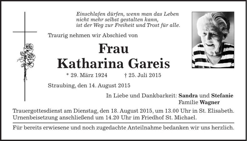 Traueranzeige Katharina Gareis
