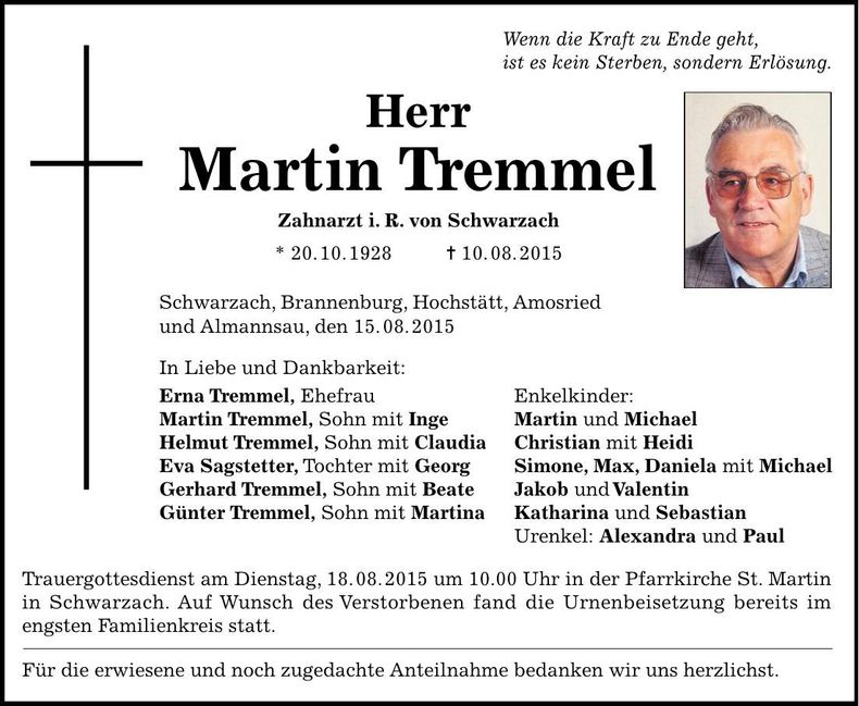 Traueranzeige Martin Tremmel