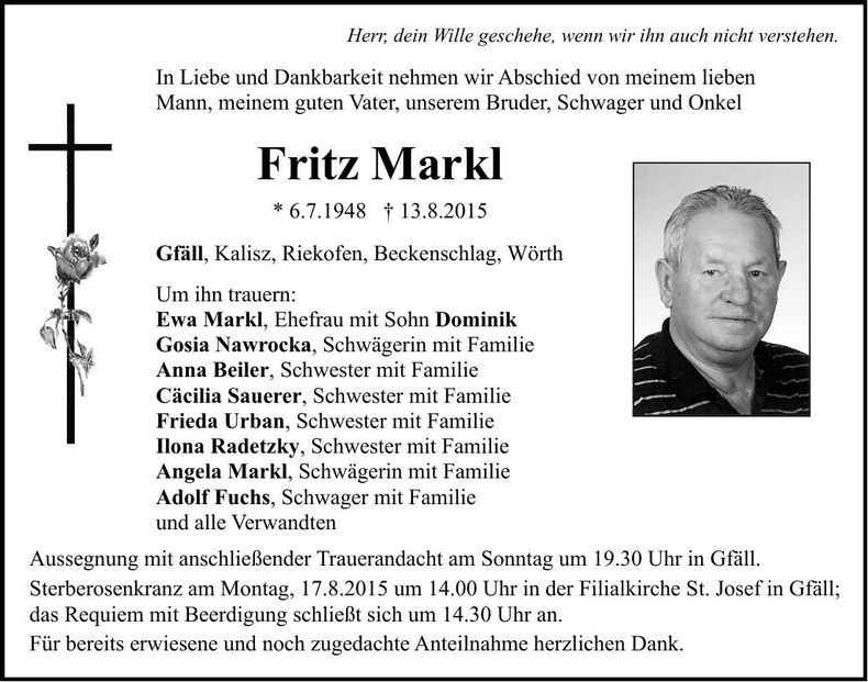 Traueranzeige Friedrich Markl