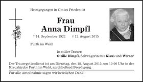 Traueranzeige Anna Dimpfl