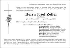Traueranzeige Josef Zeller