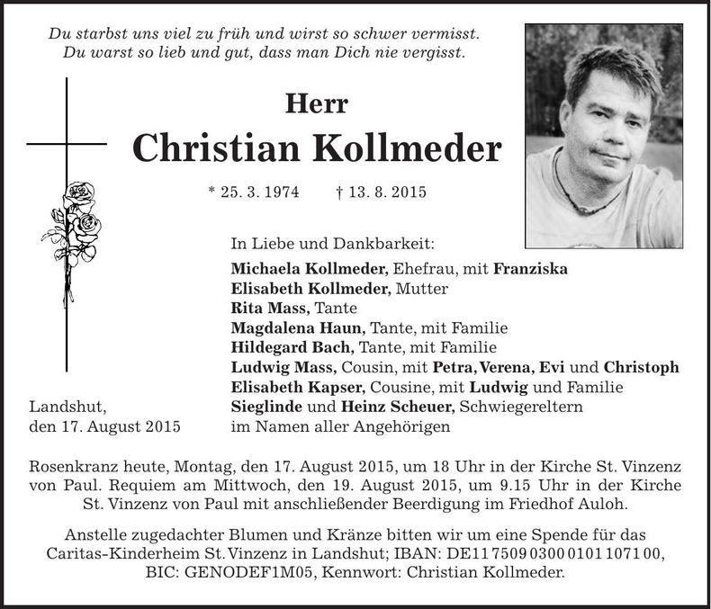 Traueranzeige Christian Kollmeder