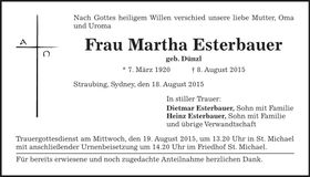 Traueranzeige Martha Esterbauer