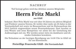 Traueranzeige Fritz Markl