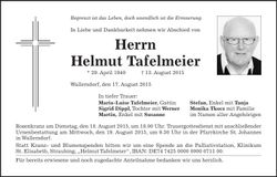 Traueranzeige Helmut Tafelmeier