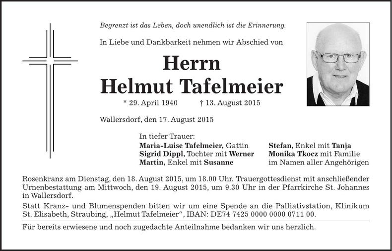 Traueranzeige Helmut Tafelmeier