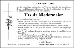 Traueranzeige Ursula Niedermeier