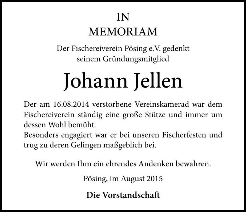 Traueranzeige Johann Jellen