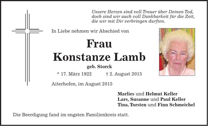 Traueranzeige Konstanze Lamb