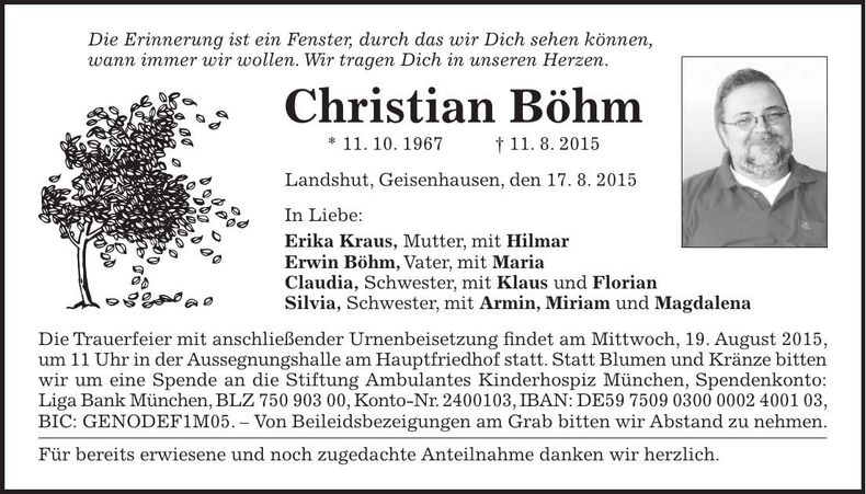 Traueranzeige Christian Böhm