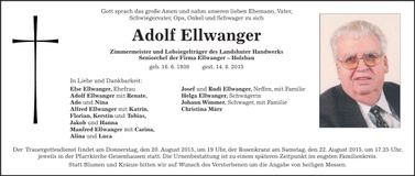 Traueranzeige Adolf Ellwanger