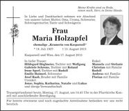 Traueranzeige Maria Holzapfel