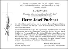 Traueranzeige Josef Puchner