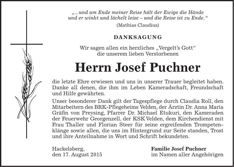 Traueranzeige Josef Puchner