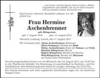 Traueranzeige Hermine Aschenbrenner