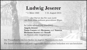 Traueranzeige Ludwig Jeserer