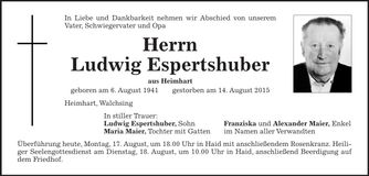 Traueranzeige Ludwig Espertshuber