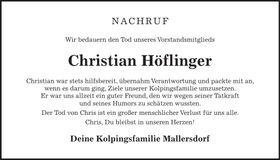 Traueranzeige Chrisitian Höflinger