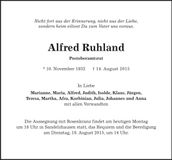 Traueranzeige Alfred Ruhland