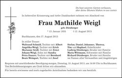 Traueranzeige Mathilde Weigl