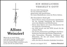 Traueranzeige Alfons Weinzierl