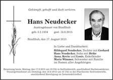 Traueranzeige Hans Neudecker