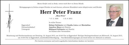 Traueranzeige Peter Franz