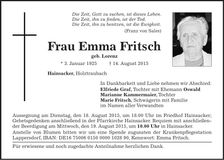Traueranzeige Emma Fritsch