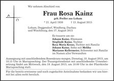 Traueranzeige Rosa Kainz