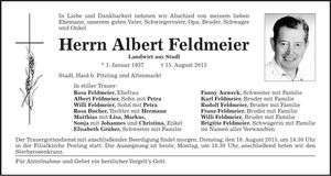Traueranzeige Albert Feldmeier