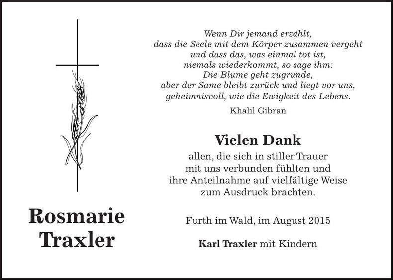 Traueranzeige Rosemarie Traxler
