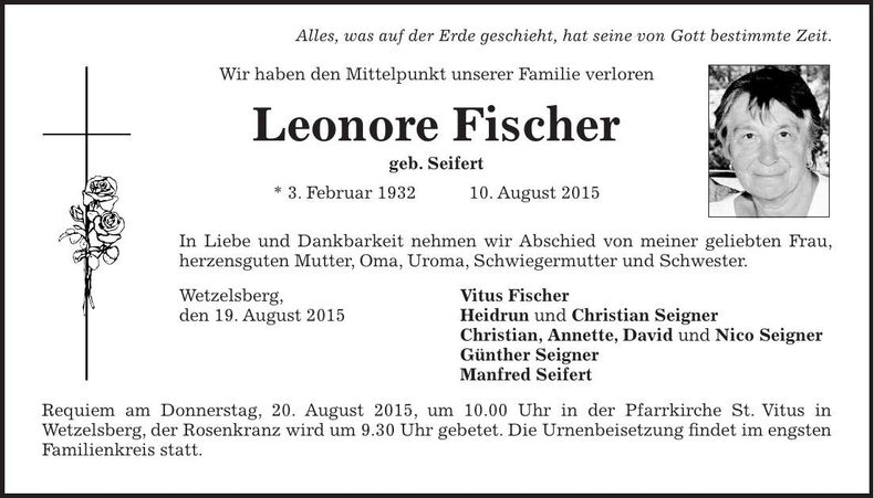 Traueranzeige Leonore Fischer