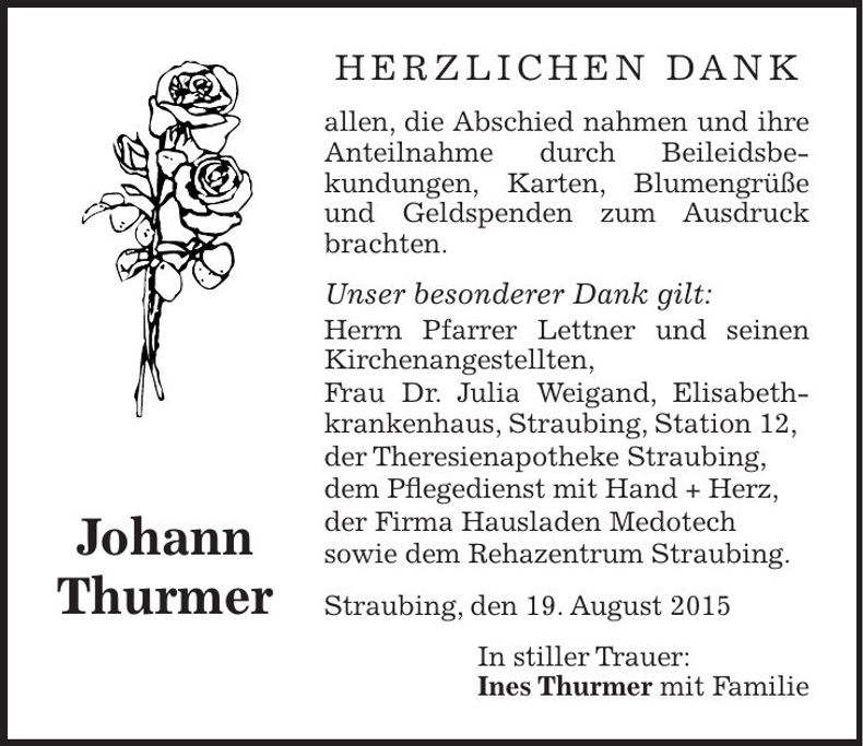 Traueranzeige Johann Thurmer